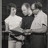 Elizabeth Seal, Peter Brook and unidentified in rehearsal for the stage production Irma La Douce