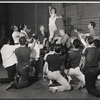 Keith Michell, Elizabeth Seal, Arik Lavie [center] and ensemble in rehearsal for the stage production Irma La Douce