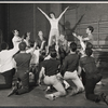 Keith Michell, Elizabeth Seal, Arik Lavie [center] and ensemble in rehearsal for the stage production Irma La Douce