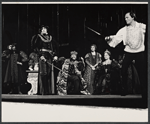 Unidentified actor, Raul Julia, James Earl Jones, Anna Brennen [?], Colleen Dewhurst and Stacy Keach in the Shakespeare in the Park stage production Hamlet