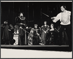 Unidentified actor, Raul Julia, James Earl Jones, Anna Brennen [?], Colleen Dewhurst, and Stacy Keach in the Shakespeare in the Park stage production Hamlet