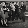 Alec Guiness [right] and ensemble in rehearsal for the stage production Dylan