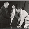 Albert Dekker, George Grizzard, James Donald and Jack Lemmon in rehearsal for the stage production Face of a Hero