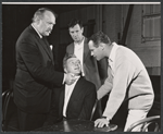 Albert Dekker, George Grizzard, James Donald and Jack Lemmon in rehearsal for the stage production Face of a Hero