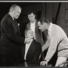 Albert Dekker, George Grizzard, James Donald and Jack Lemmon in rehearsal for the stage production Face of a Hero