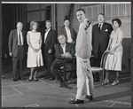 Russell Collins, Kip McArdle, George Grizzard, James Donald, Frank Conroy, Jack Lemmon, Albert Dekker and Ellen Holly in rehearsal for the stage production Face of a Hero