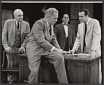 Frank Conroy [left], Roy Poole [second from left sitting on desk], Jack Lemmon [right] and unidentified [second from right in background] in the stage production Face of a Hero