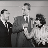 Leo Genn, Forrest Tucker and Maggie Hayes in the stage production Fair Game for Lovers