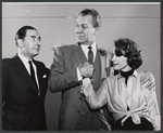 Leo Genn, Forrest Tucker and Maggie Hayes in the stage production Fair Game for Lovers