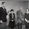 Forrest Tucker [left], Jane Hoffman [right] and unidentified others in the stage production Fair Game for Lovers