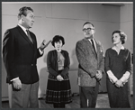 Forrest Tucker [left], Jane Hoffman [right] and unidentified others in the stage production Fair Game for Lovers