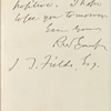 Fields, J[ames] T., ALS to. Dec. 28, [1862]