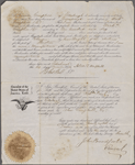 2 documents: authorization of payment to ship owners by U.S. Congress, Dec. 1, 1834; and affidavit of invoice of goods, Dec. 24, 1852, with certificate of authentication signed by John Broadfoot, dated Sep. 28, 1852