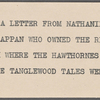 Tappan, [Caroline], letter to. Sep. 5, [1851]. Copy in the hand of SAPH.