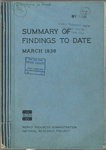 Summary of findings to date, March 1938 