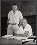 Bill Travers and Roland Winters in rehearsal for the stage production A Cook for Mr. General
