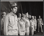 Dustin Hoffman (front row, fifth from left) and cast in the stage production A Cook for Mr. General