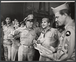 Bill Travers, Roland Winters, Richard X. Slattery and unidentified others in the stage production A Cook for Mr. General