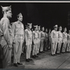 Richard X. Slattery, Bill Travers, Fred Kareman, Dustin Hoffman, Roland Winters, Alan Bunce and unidentified others in the stage production A Cook for Mr. General