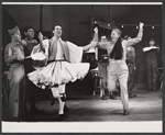 Bill Travers [dancing center left], Roland Winters [dancing center right] George Furth [background] and unidentified others in the stage production A Cook for Mr. General