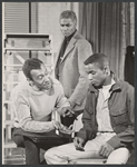 Raymond Saint-Jacques [left], Gene Boland [right] and unidentified [center] in rehearsal for the stage production The Cool World