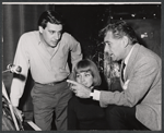 Jerry Orbach, Lauri Peters, and Leonard Bernstein during rehearsal for the stage production The Cradle Will Rock