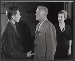 John Kerr, Lloyd Gough and Diana Wynyard in rehearsal for the stage production Cue for Passion