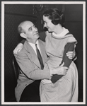Playwright William Inge and Teresa Wright during rehearsal for the stage production The Dark at the Top of the Stairs
