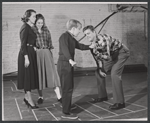 Teresa Wright, Judith Robinson, Charles Saari, and Pat Hingle during rehearsal for the stage production The Dark at the Top of the Stairs