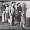 Carl Reindel, Timmy Everett, Teresa Wright, Judith Robinson and unidentified in rehearsal for the stage production The Dark at the Top of the Stairs