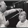 Emlyn Williams in makeup during rehearsal for the stage production The Deputy