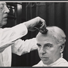 Emlyn Williams in makeup during rehearsal for the stage production The Deputy
