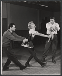 Director-choreographer Michael Kidd, Dolores Gray, and Andy Griffith in rehearsal for the stage production Destry Rides Again