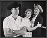 Scott Brady, Dolores Gray, and Andy Griffith in rehearsal for the stage production Destry Rides Again