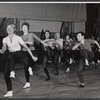 Director-choreographer Michael Kidd (far right) and dancers in rehearsal for the stage production Destry Rides Again