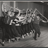 Director-choreographer Michael Kidd (far right) and dancers in rehearsal for the stage production Destry Rides Again