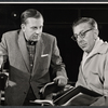 Unidentified man and producer/director/playwright Dore Schary during rehearsal for the stage production The Devil's Advocate