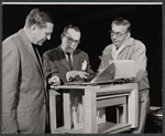 Jo Mielziner, Dore Schary and unidentified [left] in rehearsal for the stage production The Devil's Advocate