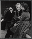 Leo Genn, Edward Mulhare, and Tresa Hughes in the stage production The Devil's Advocate