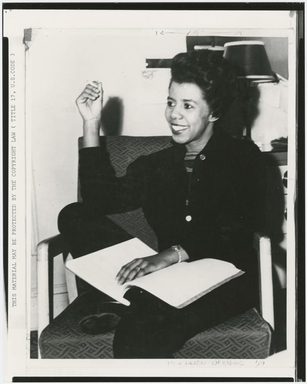 Dramatist Lorraine Hansberry at the time of her play "A Raisin in the Sun" opening in New Haven, Connecticut, prior to its run on Broadway, 1959.