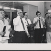 Choreographer Peter Gennaro, unidentified man, writer Ernest Kinoy, composer Walter Marks, and Herschel Bernardi during rehearsal for the stage production Bajour