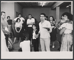 Choreographer Peter Gennaro [center], Paul Sorvino [in back] and company during rehearsal for the stage production Bajour