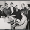 Martin Gabel, Inga Swenson, Fritz Weaver, librettist Jerome Coopersmith, director Hal Prince, and composers Ray Jessel and Marian Grudeff in rehearsal for the stage production Baker Street