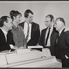 Martin Gabel, Inga Swenson, Fritz Weaver, director Hal Prince, and unidentified man in rehearsal for the stage production Baker Street