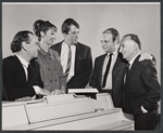Martin Gabel, Inga Swenson, Fritz Weaver, director Hal Prince, and unidentified man in rehearsal for the stage production Baker Street