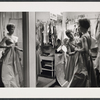 Julie Andrews being fitted for her costume for the stage production Camelot