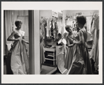 Julie Andrews being fitted for her costume for the stage production Camelot