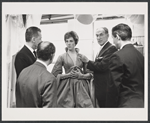 Julie Andrews and Moss Hart in costume fitting for the stage production Camelot