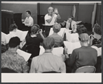 Frederick Loewe [back right] and ensemble in rehearsal for the stage production Camelot