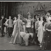 Julie Andrews, Robert Coote [center] and ensemble in the stage production Camelot